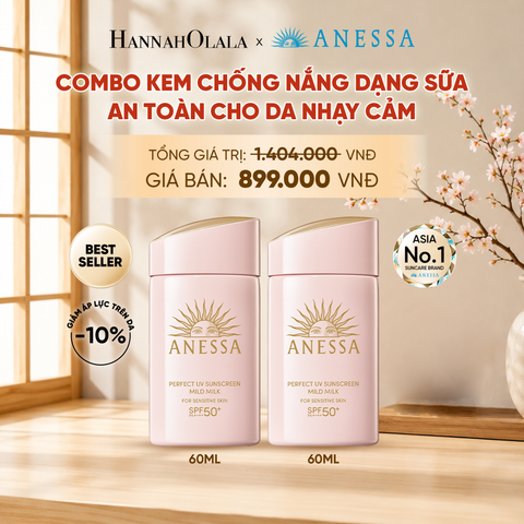  COMBO SỮA CHỐNG NẮNG DƯỠNG DA DỊU NHẸ AN TOÀN CHO DA NHẠY CẢM VÀ TRẺ EM ANESSA MILD MILK SPF50+ PA++++ 60MLX2 - DEAL 3 