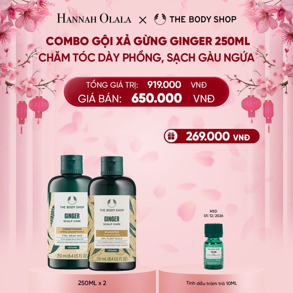  DEAL 3: COMBO CHĂM TÓC DÀY PHỒNG, GIẢM GÃY RỤNG, SẠCH GÀU NGỨA GINGER 250ML - DẦU GỘI & DẦU XẢ 