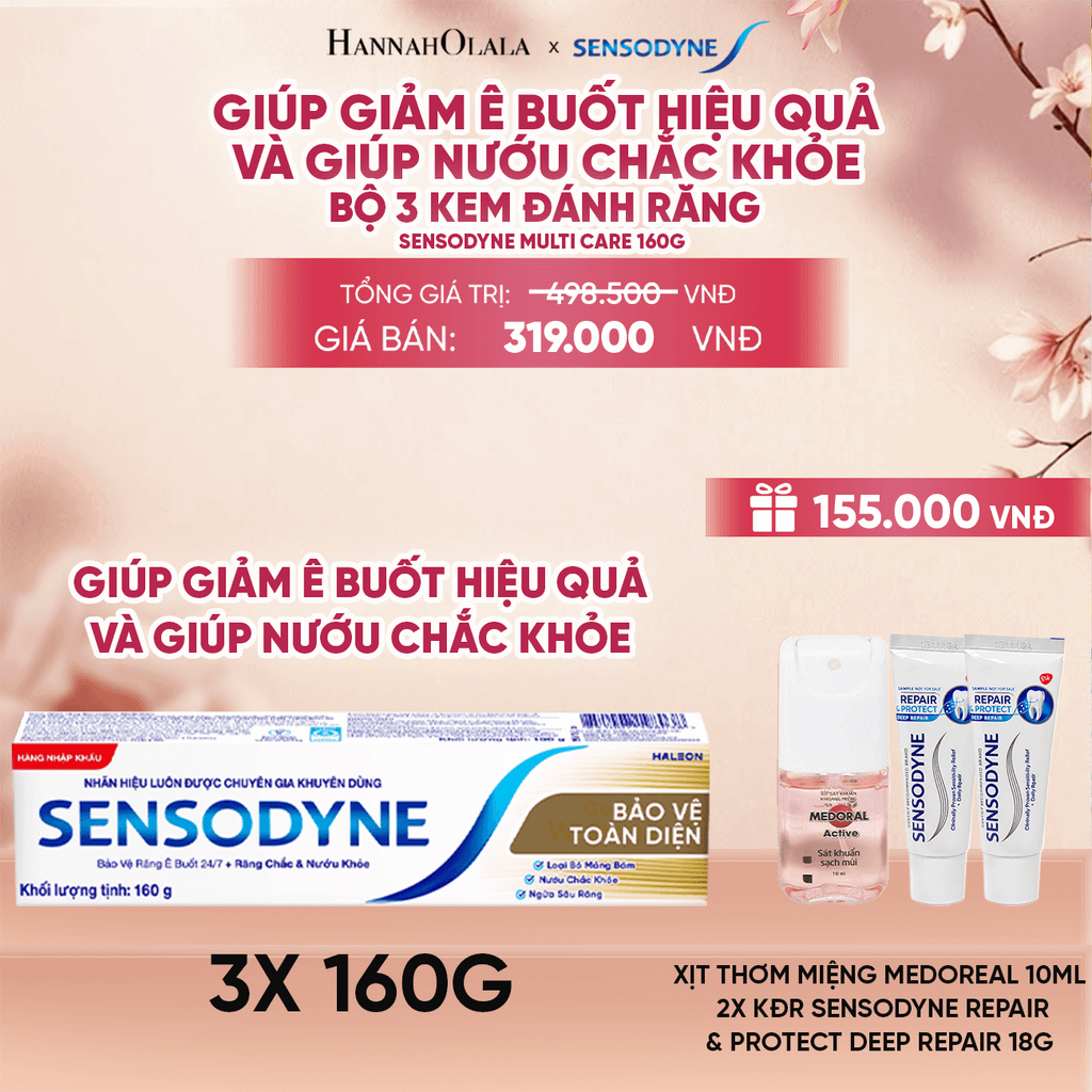  BỘ 3 KEM ĐÁNH RĂNG SENSODYNE MULTI CARE 160G GIÚP GIẢM Ê BUỐT HIỆU QUẢ VÀ GIÚP NƯỚU CHẮC KHỎE - A738 