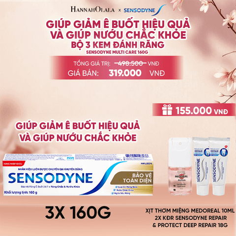  BỘ 3 KEM ĐÁNH RĂNG SENSODYNE MULTI CARE 160G GIÚP GIẢM Ê BUỐT HIỆU QUẢ VÀ GIÚP NƯỚU CHẮC KHỎE - A738 