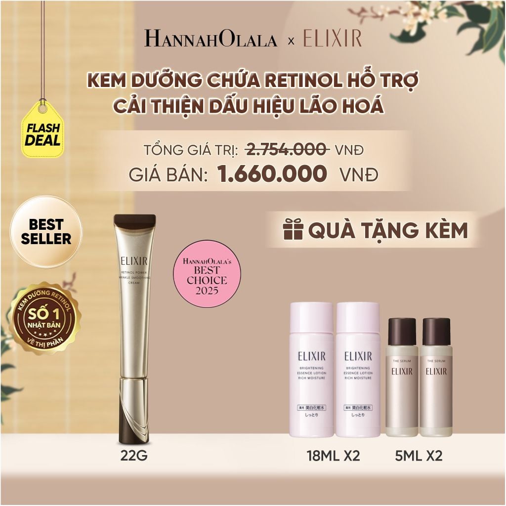  [FLASHSALE] KEM DƯỠNG DA CẢI THIỆN 11 LOẠI NẾP NHĂN SÂU ELIXIR RETINOL POWER WRINKLE SMOOTHING CREAM 22G ( PHIÊN BẢN CẢI TIẾN MỚI) - DEAL 03 - A1276 