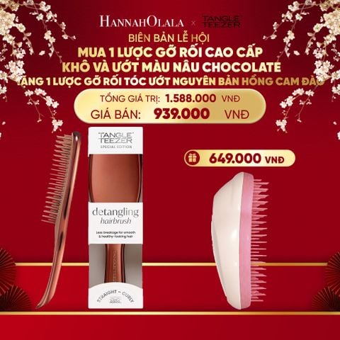  DEAL 3: MUA 1 LƯỢC GỠ RỐI TÓC CAO CẤP KHÔ VÀ ƯỚT MÀU NÂU CHOCOLATE TẶNG 1 LƯỢC GỠ RỐI TÓC ƯỚT NGUYÊN BẢN HỒNG CAM ĐÀO 