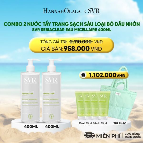 COMBO 2 NƯỚC TẨY TRANG SẠCH SÂU LOẠI BỎ DẦU NHỜN SVR SEBIACLEAR EAU MICELLAIRE 400ML 
