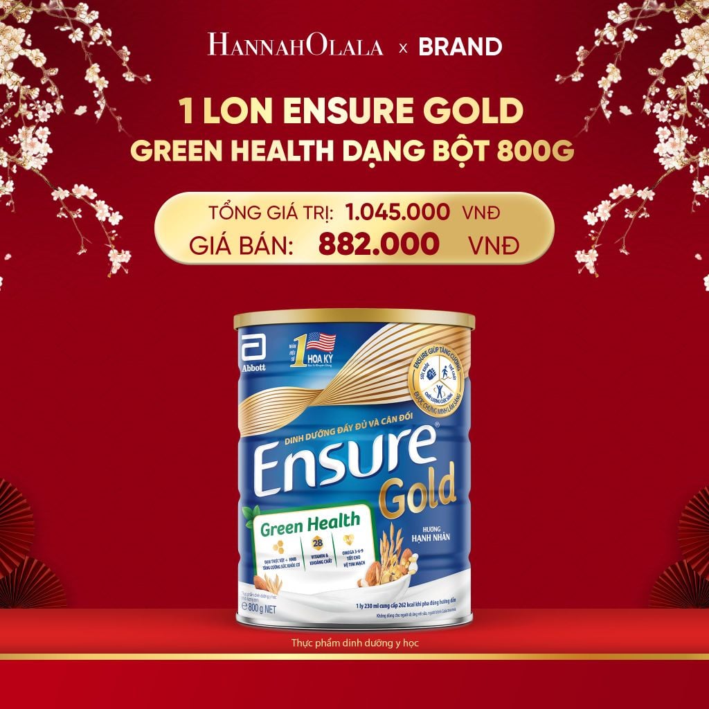  A36_DEAL 3: 1 LON ENSURE GOLD GREEN HEALTH DẠNG BỘT 800G 
