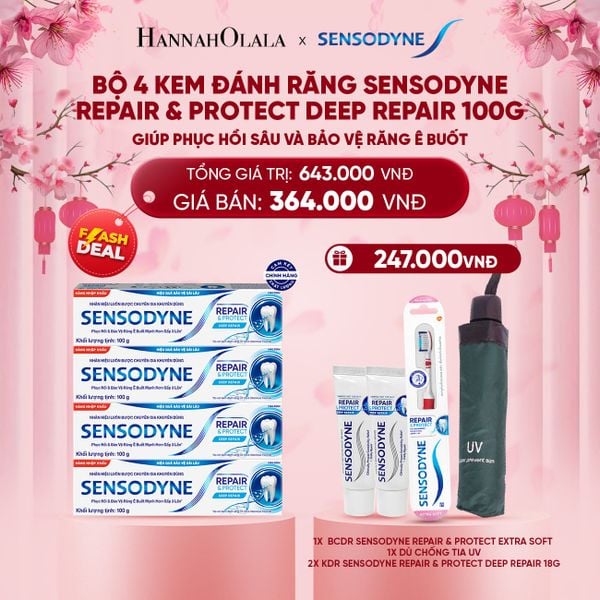  A756_DEAL 3: [FLASH DEAL] BỘ 4 KEM ĐÁNH RĂNG SENSODYNE REPAIR & PROTECT DEEP REPAIR 100G GIÚP PHỤC HỒI SÂU VÀ BẢO VỆ RĂNG Ê BUỐT 