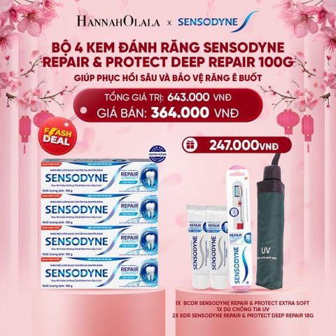  A756_DEAL 3: [FLASH DEAL] BỘ 4 KEM ĐÁNH RĂNG SENSODYNE REPAIR & PROTECT DEEP REPAIR 100G GIÚP PHỤC HỒI SÂU VÀ BẢO VỆ RĂNG Ê BUỐT 