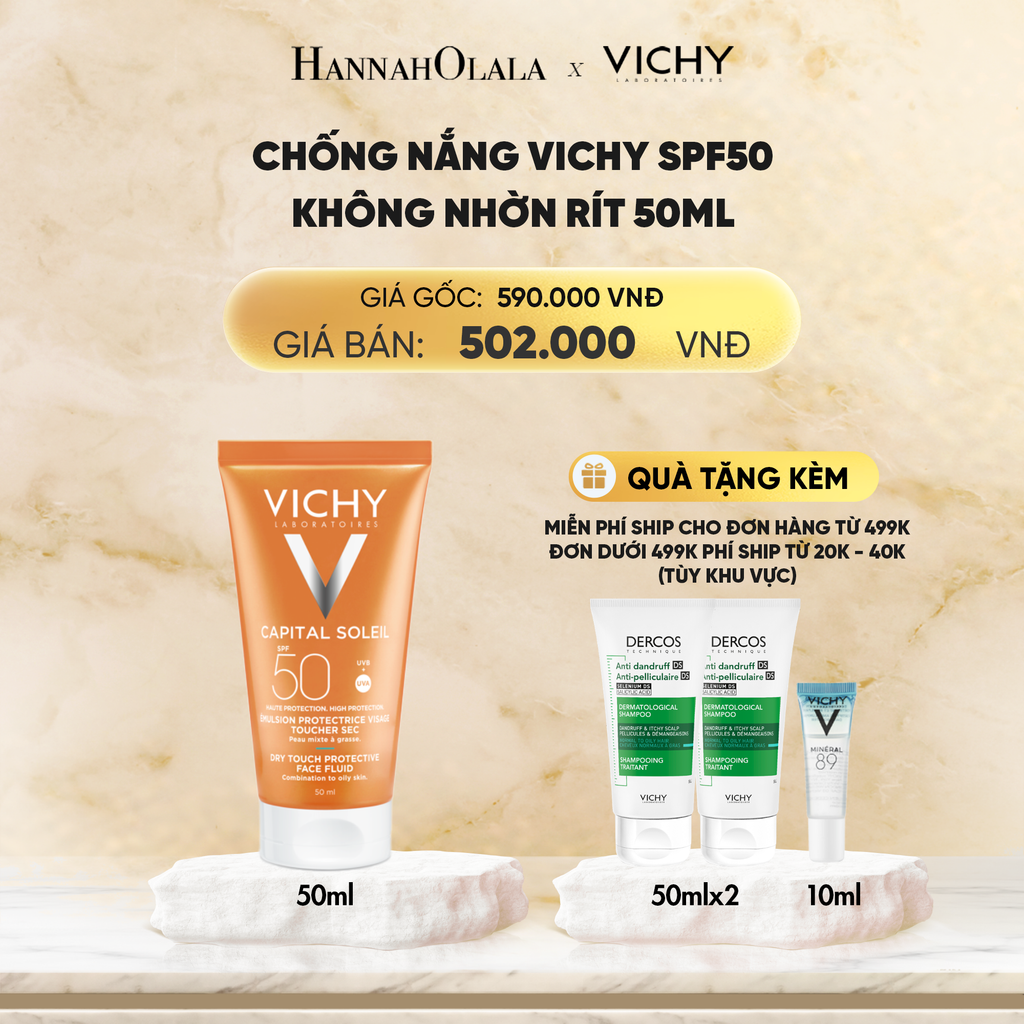  DEAL 3 CHỐNG NẮNG VICHY CAPITAL SOLEIL DRY TOUCH FACE FLUID SPF50 KHÔNG NHỜN RÍT 50ML 