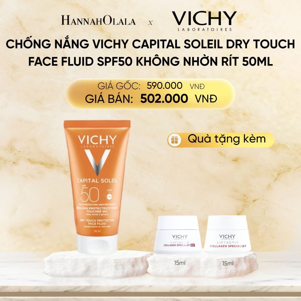  DEAL 3 CHỐNG NẮNG VICHY CAPITAL SOLEIL DRY TOUCH FACE FLUID SPF50 KHÔNG NHỜN RÍT 50ML 