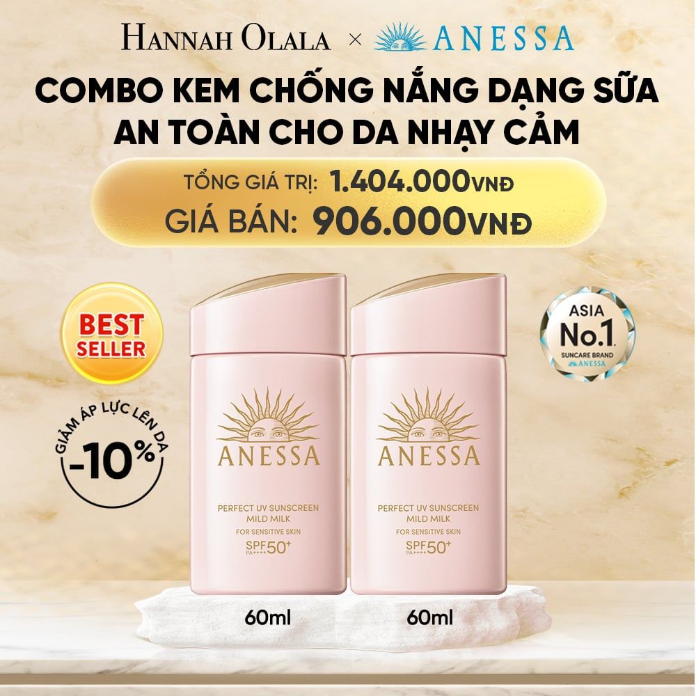  COMBO SỮA CHỐNG NẮNG DƯỠNG DA DỊU NHẸ AN TOÀN CHO DA NHẠY CẢM VÀ TRẺ EM ANESSA MILD MILK SPF50+ PA++++ 60MLX2 - DEAL 3 