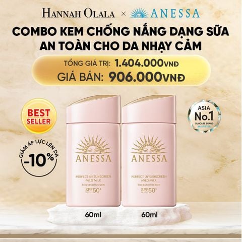  COMBO SỮA CHỐNG NẮNG DƯỠNG DA DỊU NHẸ AN TOÀN CHO DA NHẠY CẢM VÀ TRẺ EM ANESSA MILD MILK SPF50+ PA++++ 60MLX2 - DEAL 3 