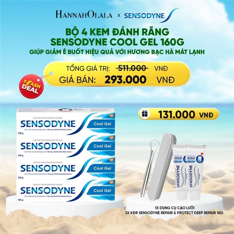  DEAL 3: [FLASH DEAL] BỘ 4 KEM ĐÁNH RĂNG SENSODYNE COOL GEL 160G GIÚP GIẢM Ê BUỐT HIỆU QUẢ VỚI HƯƠNG BẠC HÀ MÁT LẠNH 