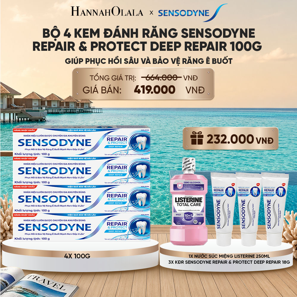 BỘ 4 KEM ĐÁNH RĂNG SENSODYNE REPAIR & PROTECT DEEP REPAIR 100G GIÚP PHỤC HỒI SÂU VÀ BẢO VỆ RĂNG Ê BUỐT_ D265 