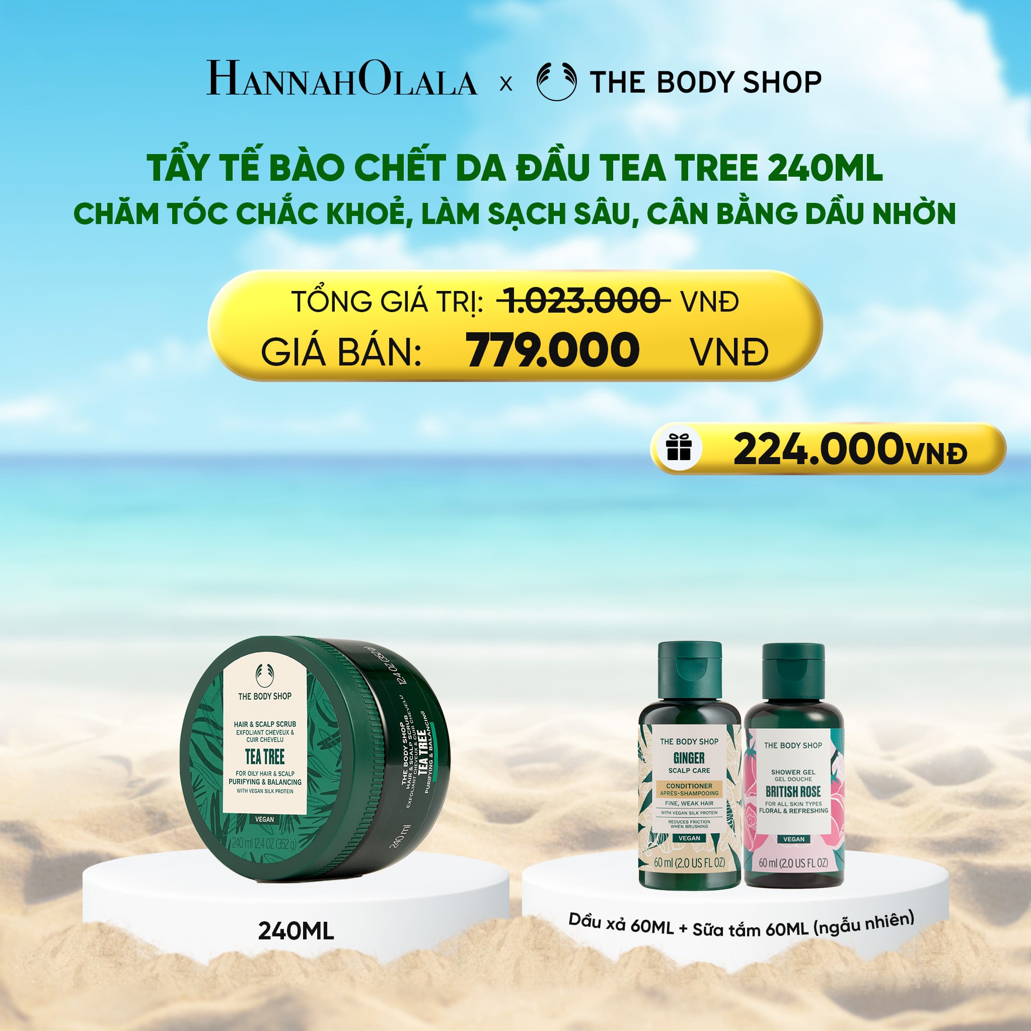 Tẩy Tế Bào Chết Làm Sạch & Cân Bằng Da Đầu Nhờn Tea Tree Hair Scrub 240ml