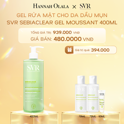  K3_DEAL 03: GEL RỬA MẶT CHO DA DẦU MỤN, KHÔNG CHỨA XÀ PHÒNG SVR SEBIACLEAR GEL MOUSSANT 400ML 