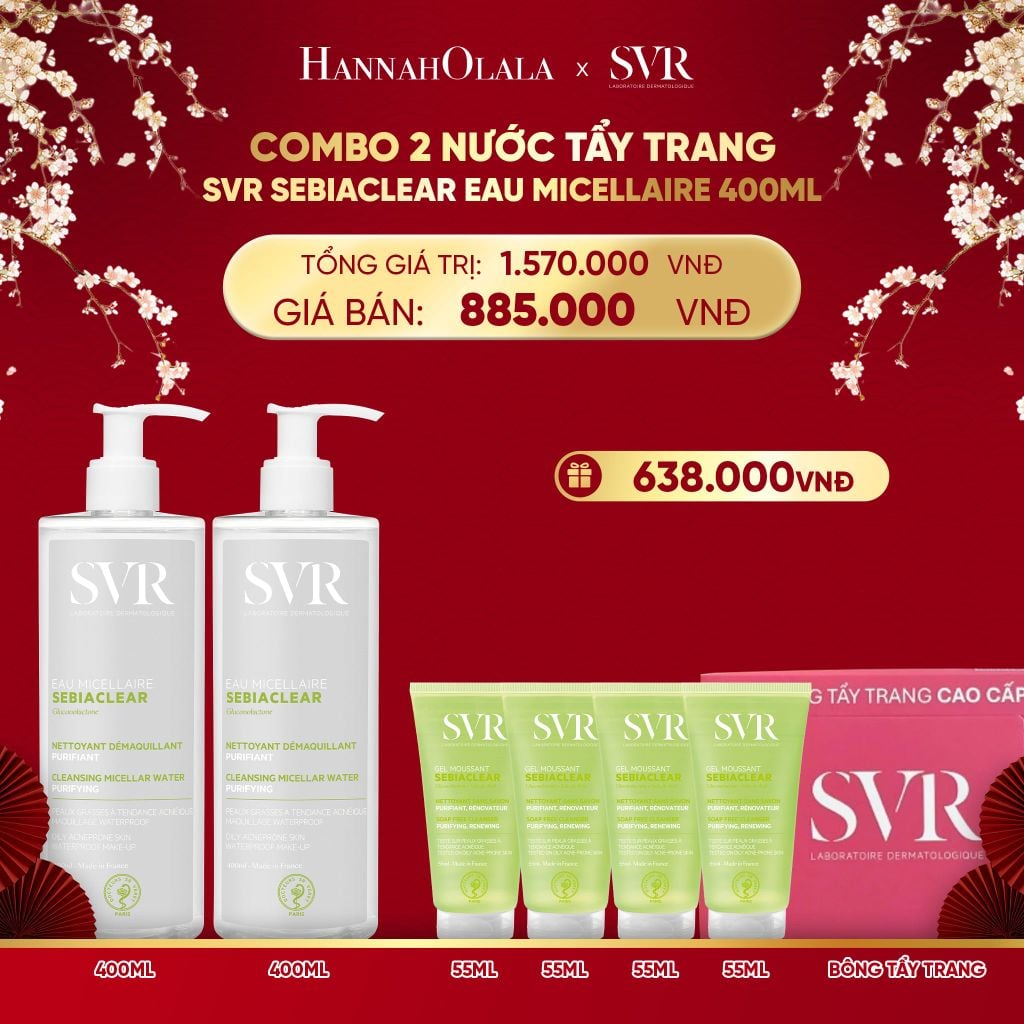  A1193_DEAL 03: COMBO 2 NƯỚC TẨY TRANG SẠCH SÂU LOẠI BỎ DẦU NHỜN SVR SEBIACLEAR EAU MICELLAIRE 400ML 