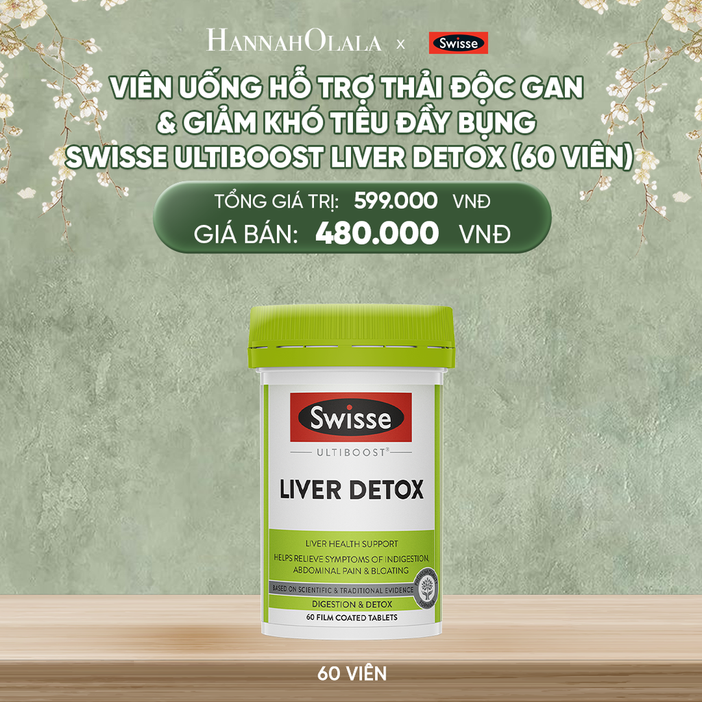  DEAL 3: VIÊN UỐNG HỖ TRỢ THẢI ĐỘC GAN & GIẢM KHÓ TIÊU ĐẦY BỤNG SWISSE ULTIBOOST LIVER DETOX (60 VIÊN) 