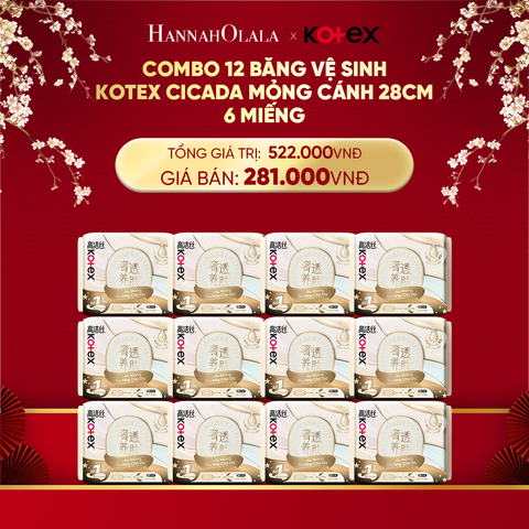  DEAL 3: COMBO 12 BĂNG VỆ SINH KOTEX CICADA MỎNG CÁNH 28CM 6 MIẾNG 