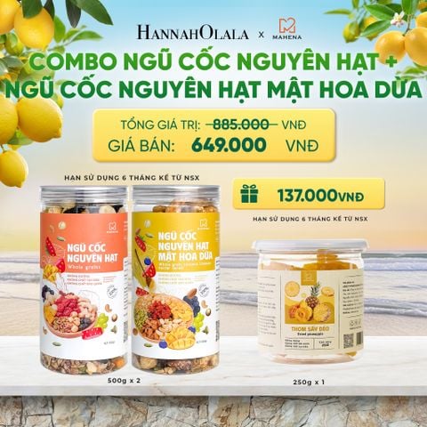  COMBO NGŨ CỐC NGUYÊN HẠT 500G + NGŨ CỐC NGUYÊN HẠT MẬT HOA DỪA 500G TẶNG THƠM SẤY DẺO 250G DEAL 3: 