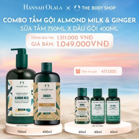  C710_DEAL 3: COMBO TẮM GỘI SẠCH GÀU NGỨA & CHĂM DA MỊN MƯỢT - SỮA TẮM ALMOND MILK 750ML & DẦU GỘI GINGER 400ML 