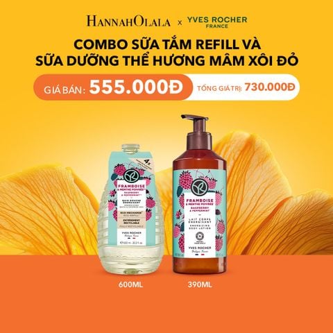  COMBO SỮA TẮM REFILL 600ML + SỮA DƯỠNG THỂ HƯƠNG MÂM XÔI ĐỎ 