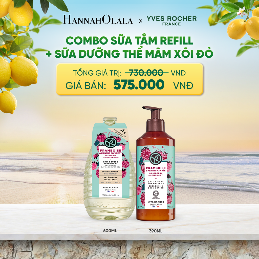  COMBO SỮA TẮM REFILL 600ML + SỮA DƯỠNG THỂ HƯƠNG MÂM XÔI ĐỎ 