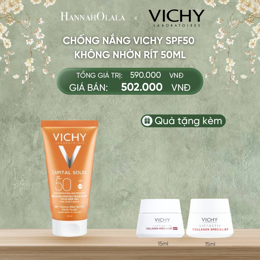  DEAL 3 CHỐNG NẮNG VICHY CAPITAL SOLEIL DRY TOUCH FACE FLUID SPF50 KHÔNG NHỜN RÍT 50ML 