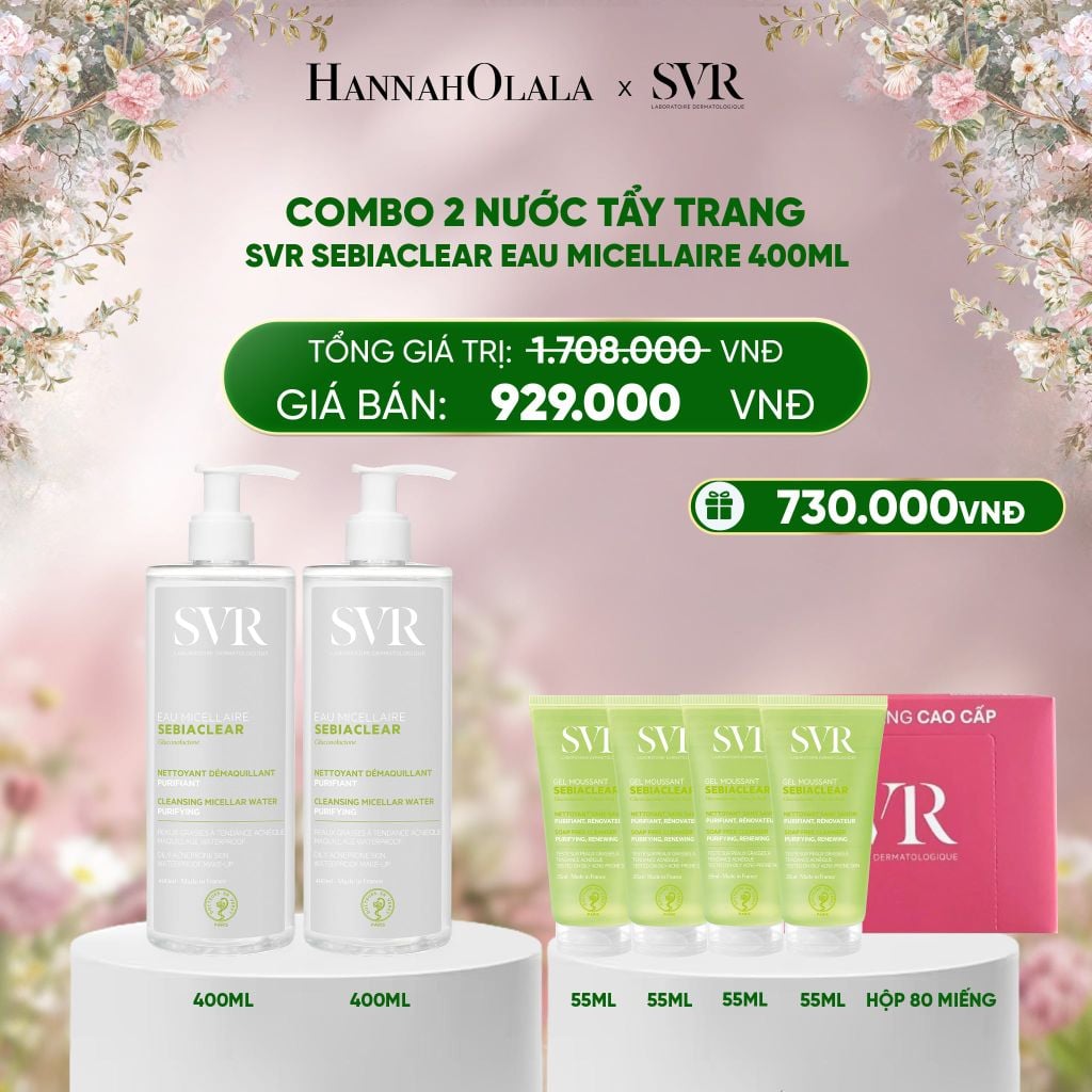  DEAL 03: COMBO 2 NƯỚC TẨY TRANG SẠCH SÂU LOẠI BỎ DẦU NHỜN SVR SEBIACLEAR EAU MICELLAIRE 400ML 