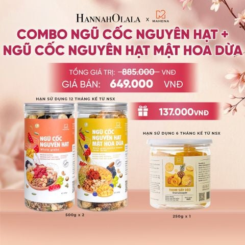  COMBO NGŨ CỐC NGUYÊN HẠT 500G + NGŨ CỐC NGUYÊN HẠT MẬT HOA DỪA 500G TẶNG THƠM SẤY DẺO 250G DEAL 3: - A102 