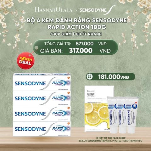  DEAL 3: [FLASH DEAL] BỘ 4 KEM ĐÁNH RĂNG SENSODYNE RAPID ACTION 100G GIÚP GIẢM Ê BUỐT NHANH 