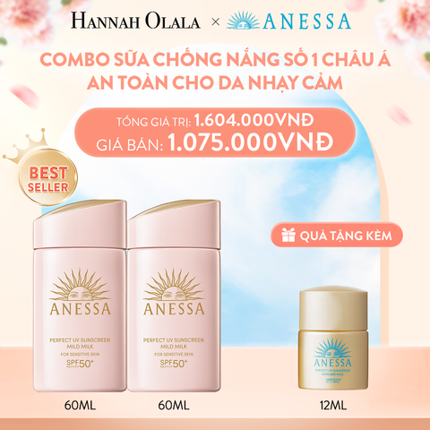  A34_DEAL 3: COMBO SỮA CHỐNG NẮNG DƯỠNG DA DỊU NHẸ AN TOÀN CHO DA NHẠY CẢM VÀ TRẺ EM ANESSA MILD MILK SPF50+ PA++++ 60MLX2 