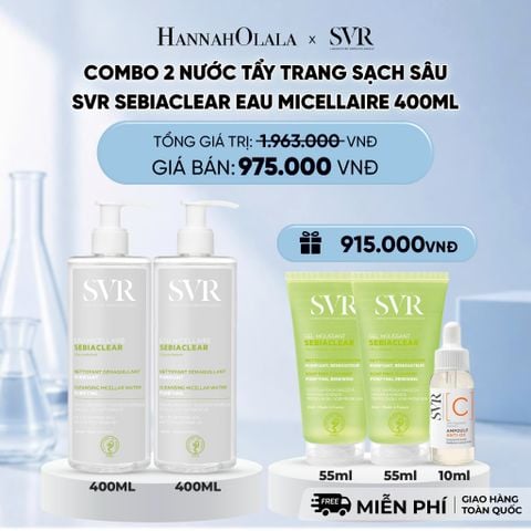  COMBO 2 NƯỚC TẨY TRANG SẠCH SÂU CHO DA DẦU MỤN SVR SEBIACLEAR EAU MICELLAIRE 400ML - DEAL 3 