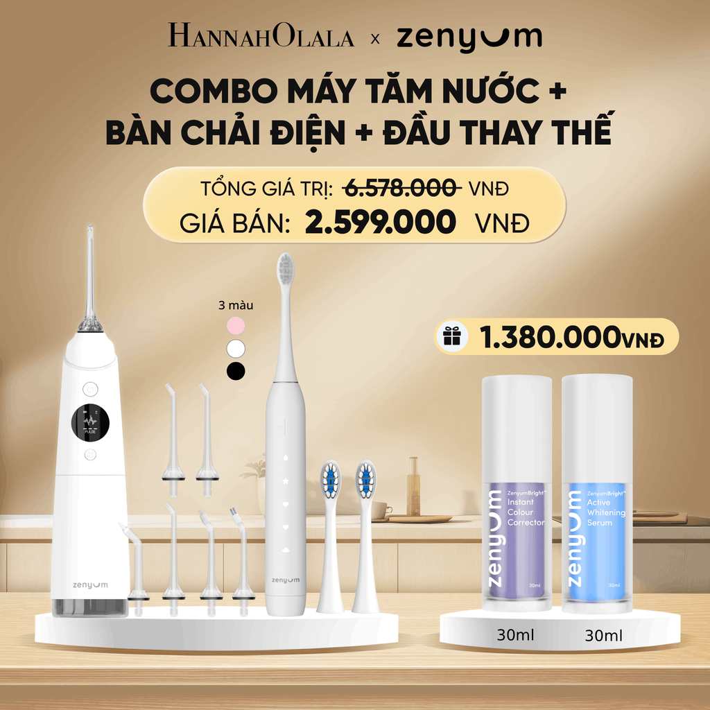  DEAL 3: BỘ MÁY TĂM NƯỚC ZENYUM PRO + 6 ĐẦU THAY+ BÀN CHẢI ĐIỆN ZENYUM SONIC 2.0 + 2 ĐẦU THAY ÊM DỊU 