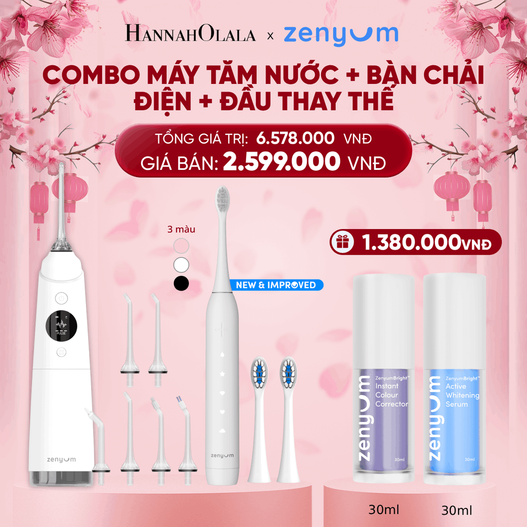  DEAL 3: BỘ MÁY TĂM NƯỚC ZENYUM PRO + 6 ĐẦU THAY+ BÀN CHẢI ĐIỆN ZENYUM SONIC 2.0 + 2 ĐẦU THAY ÊM DỊU 