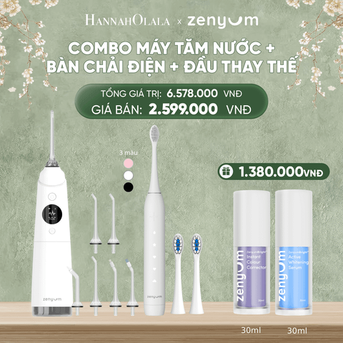  DEAL 3: BỘ MÁY TĂM NƯỚC ZENYUM PRO + 6 ĐẦU THAY+ BÀN CHẢI ĐIỆN ZENYUM SONIC 2.0 + 2 ĐẦU THAY ÊM DỊU 