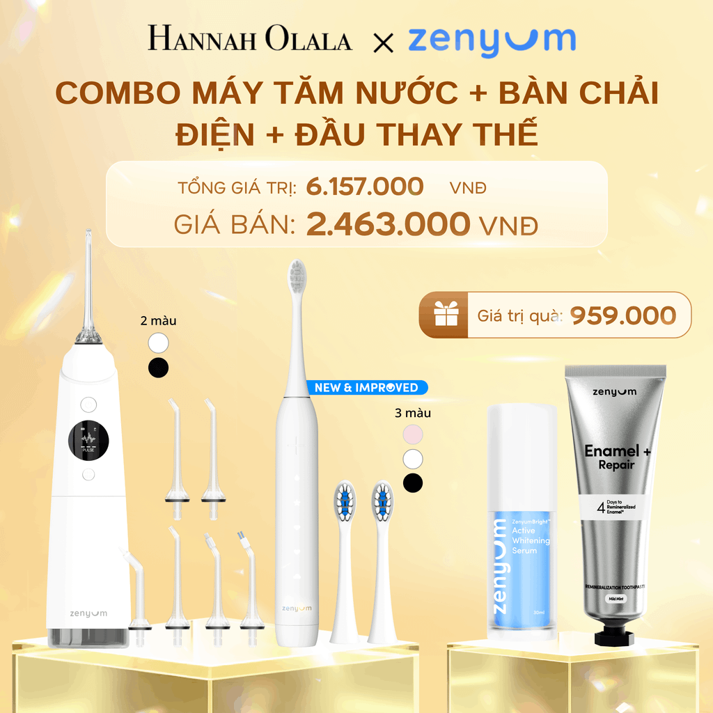  DEAL 3: BỘ MÁY TĂM NƯỚC ZENYUM PRO + 6 ĐẦU THAY+ BÀN CHẢI ĐIỆN ZENYUM SONIC 2.0 + 2 ĐẦU THAY ÊM DỊU 