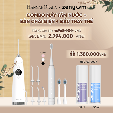  COMBO MÁY TĂM NƯỚC ZENYUM PRO + 6 ĐẦU THAY+ BÀN CHẢI ĐIỆN ZENYUM SONIC 2.0 + 2 ĐẦU THAY ÊM DỊU + SERUM ĐIỀU CHỈNH, LÀM TRẮNG RĂNG - A1744 