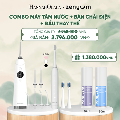  COMBO MÁY TĂM NƯỚC ZENYUM PRO + 6 ĐẦU THAY+ BÀN CHẢI ĐIỆN ZENYUM SONIC 2.0 + 2 ĐẦU THAY ÊM DỊU + SERUM ĐIỀU CHỈNH, LÀM TRẮNG RĂNG - A328 