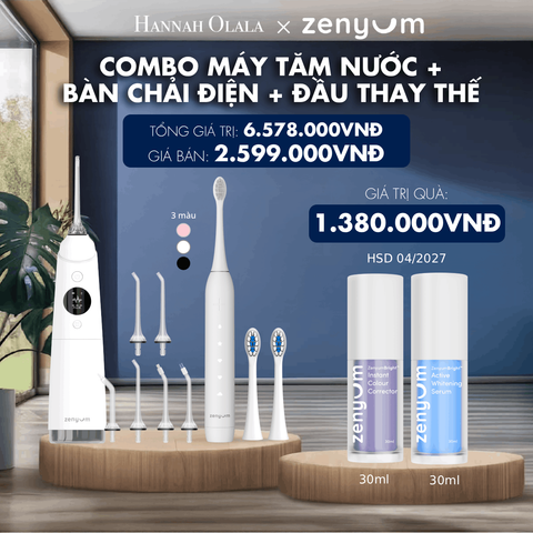  DEAL 3: COMBO MÁY TĂM NƯỚC ZENYUM PRO + 6 ĐẦU THAY+ BÀN CHẢI ĐIỆN ZENYUM SONIC 2.0 + 2 ĐẦU THAY ÊM DỊU 
