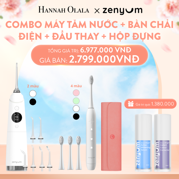  A1009_DEAL 3: BỘ MÁY TĂM NƯỚC ZENYUM PRO + 6 ĐẦU THAY THẾ + BÀN CHẢI ĐIỆN ZENYUM SONIC + 3 ĐẦU THAY TIÊU CHUẨN + HỘP ĐỰNG BÀN CHẢI ĐIỆN ZENYUM SONIC 