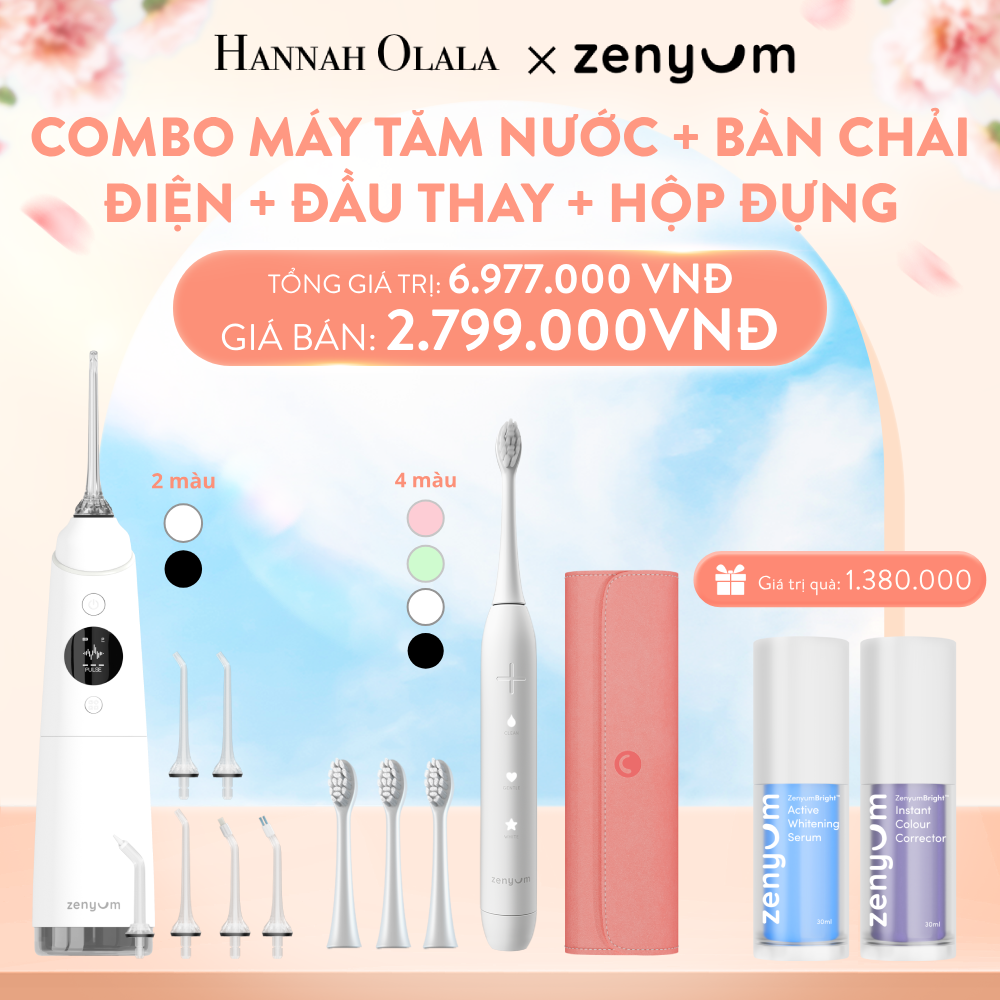  A1009_DEAL 3: BỘ MÁY TĂM NƯỚC ZENYUM PRO + 6 ĐẦU THAY THẾ + BÀN CHẢI ĐIỆN ZENYUM SONIC + 3 ĐẦU THAY TIÊU CHUẨN + HỘP ĐỰNG BÀN CHẢI ĐIỆN ZENYUM SONIC 