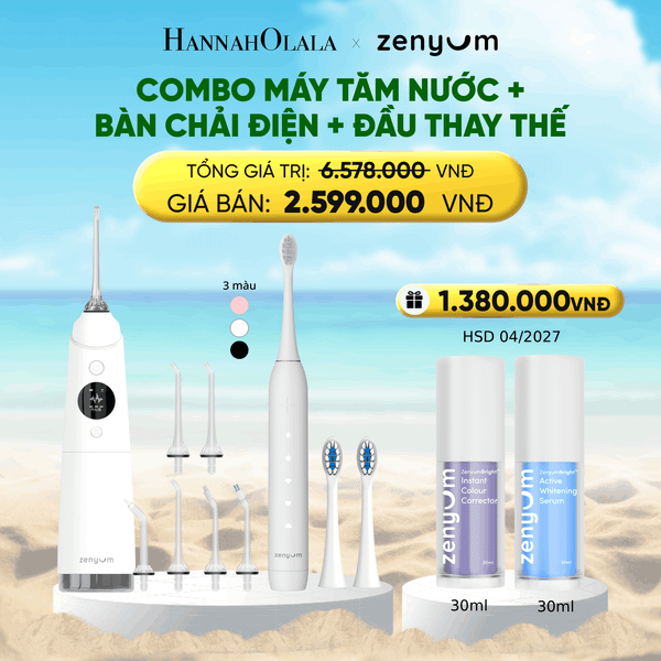  A15_DEAL 3: COMBO MÁY TĂM NƯỚC ZENYUM PRO + 6 ĐẦU THAY+ BÀN CHẢI ĐIỆN ZENYUM SONIC 2.0 + 2 ĐẦU THAY ÊM DỊU 