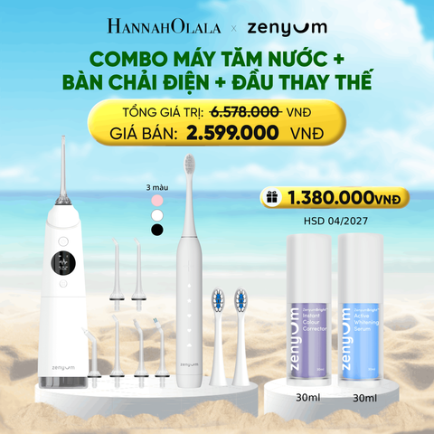  DEAL 3: COMBO MÁY TĂM NƯỚC ZENYUM PRO + 6 ĐẦU THAY+ BÀN CHẢI ĐIỆN ZENYUM SONIC 2.0 + 2 ĐẦU THAY ÊM DỊU 