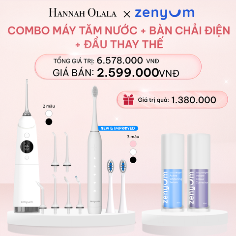  E956_DEAL 3: BỘ MÁY TĂM NƯỚC ZENYUM PRO + 6 ĐẦU THAY+ BÀN CHẢI ĐIỆN ZENYUM SONIC MỚI 2.0 + 2 ĐẦU THAY ÊM DỊU 