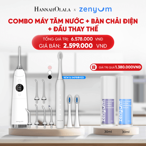  DEAL 3: BỘ MÁY TĂM NƯỚC ZENYUM PRO + 6 ĐẦU THAY+ BÀN CHẢI ĐIỆN ZENYUM SONIC 2.0 + 2 ĐẦU THAY ÊM DỊU 