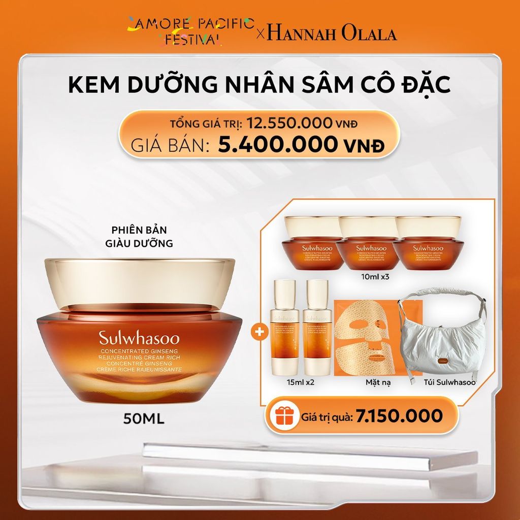  DEAL 3B: [PHIÊN BẢN GIÀU DƯỠNG] KEM DƯỠNG NHÂN SÂM CÔ ĐẶC CONCENTRATED GINSENG REJUVENATING CREAM RICH 50ML 