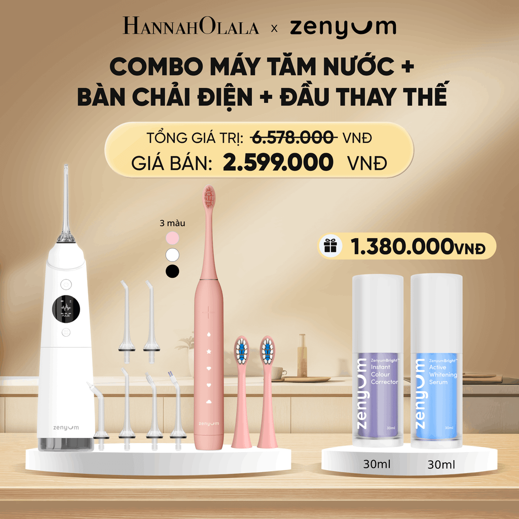  DEAL 3: BỘ MÁY TĂM NƯỚC ZENYUM PRO + 6 ĐẦU THAY+ BÀN CHẢI ĐIỆN ZENYUM SONIC 2.0 + 2 ĐẦU THAY ÊM DỊU 