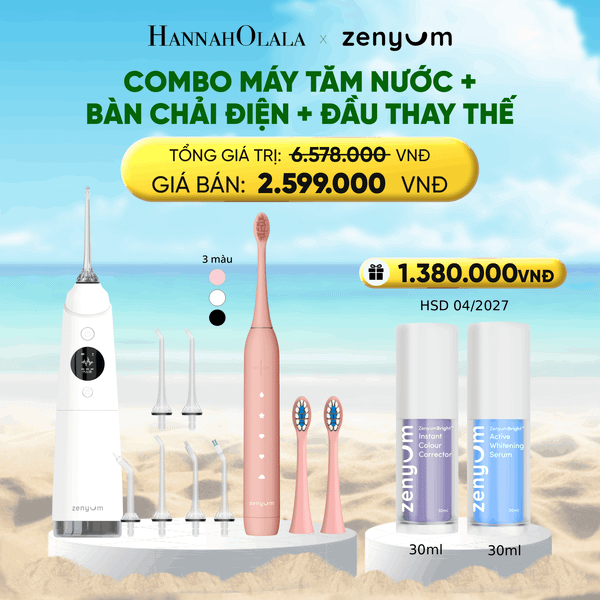 A15_DEAL 3: COMBO MÁY TĂM NƯỚC ZENYUM PRO + 6 ĐẦU THAY+ BÀN CHẢI ĐIỆN ZENYUM SONIC 2.0 + 2 ĐẦU THAY ÊM DỊU 