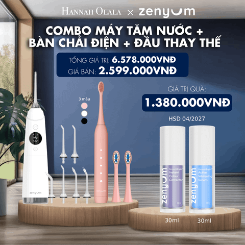  DEAL 3: COMBO MÁY TĂM NƯỚC ZENYUM PRO + 6 ĐẦU THAY+ BÀN CHẢI ĐIỆN ZENYUM SONIC 2.0 + 2 ĐẦU THAY ÊM DỊU 