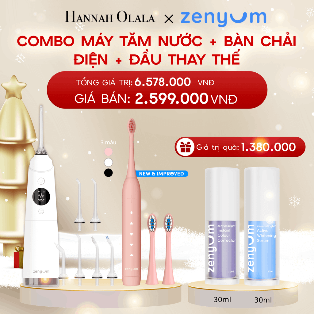  A1253_DEAL 3: BỘ MÁY TĂM NƯỚC ZENYUM PRO + 6 ĐẦU THAY+ BÀN CHẢI ĐIỆN ZENYUM SONIC 2.0 + 2 ĐẦU THAY ÊM DỊU 