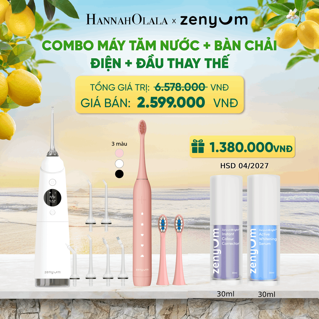  COMBO MÁY TĂM NƯỚC ZENYUM PRO + 6 ĐẦU THAY+ BÀN CHẢI ĐIỆN ZENYUM SONIC 2.0 + 2 ĐẦU THAY ÊM DỊU - A1548 